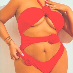 Red Floral 1 Piece Swimsuit